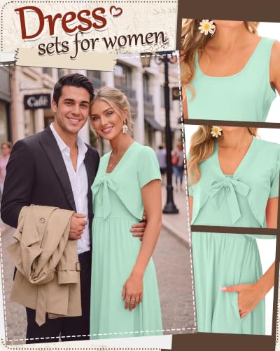 Women's Maxi Sundress Cropped Cardigan Set - color: Green, size: Large
