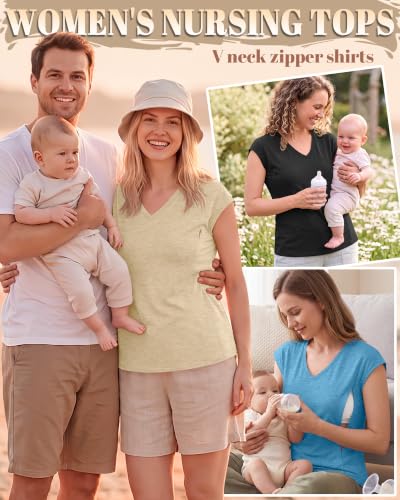 3 Pack Womens Nursing Tops V Neck - color: Blue, Apricot, Black, size: XX-Large