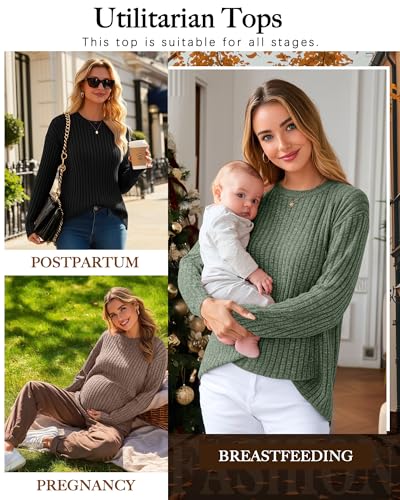 3 Pack Women's Long Sleeve Nursing Shirts - color: Coffee, Army Green, Black, size: Medium