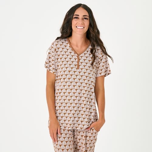 Little Sleepies Womens Pajamas, Short Sleeve, Soft Viscose from Bamboo PJs - color: Rainbows (Rust), size: Small