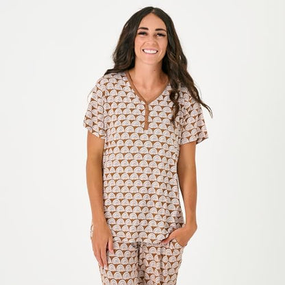 Little Sleepies Womens Pajamas, Short Sleeve, Soft Viscose from Bamboo PJs - color: Rainbows (Rust), size: Small