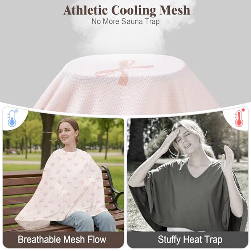 Basumee Nursing Cover for Breastfeeding Breathable Mesh 360 Full Privacy - color: Dusty Pink Bows, size: 1 Pack