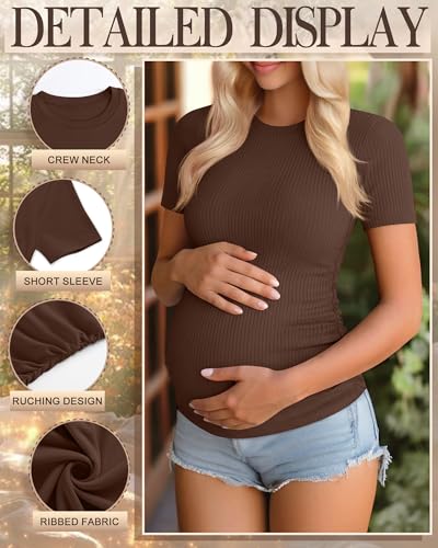 Ficerd 3 Pack Women's Short Sleeve Maternity Shirts - color: Black, White, Coffee, size: X-Large