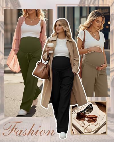 3 Pack Fleece Lined Maternity Sweatpants Lounge Pants - color: Black, Army Green, Dark Khaki, size: Large