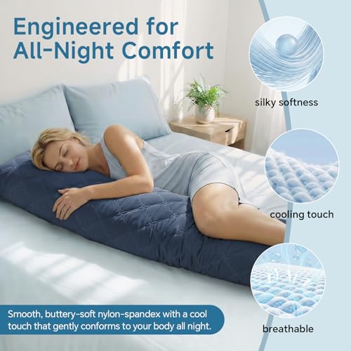 BEDELITE Cooling Body Pillow, Memory Foam Filled, Navy Blue, 20x54 Inches - color: Navy Blue