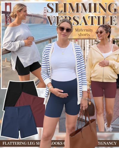 Ficerd 3 Pack Maternity Pajama Lounge Shorts - color: Burgundy, Navy Blue, Black, size: Medium