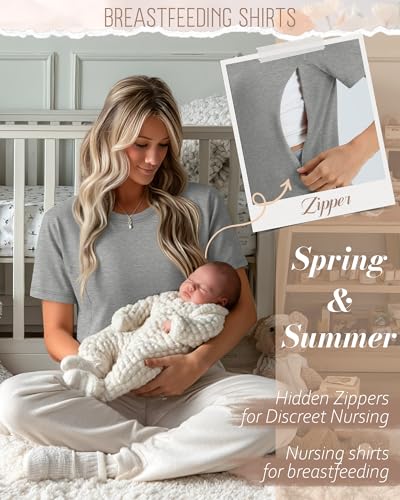 Oakgarden 4 Pack Nursing Breastfeeding Shirts - color: Light Gray, Green, Light Brown, Black, size: XX-Large