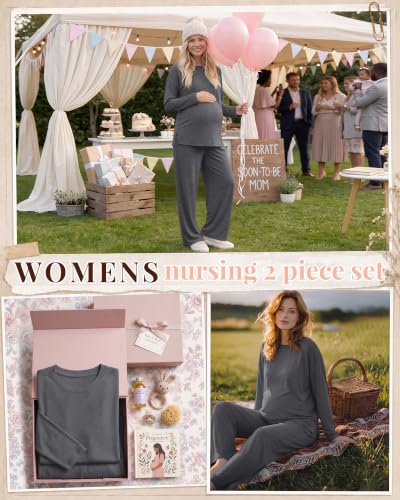 Riyiper Womens Oversized Maternity Pajama 2 Piece Set - color: Dark Heather Gray, size: Medium