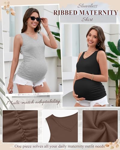 Ficerd 3 Pack Maternity Sleeveless Tank Tops - color: Brown, Light Gray, Black, size: Small