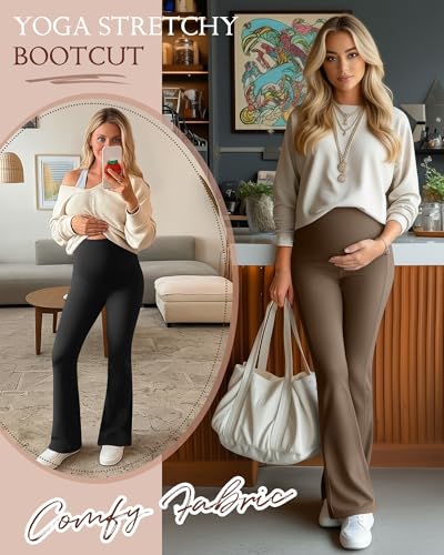 3 Pack Maternity Over The Belly Flared Leggings Pants - color: Coffee, Army Green, Black, size: Small