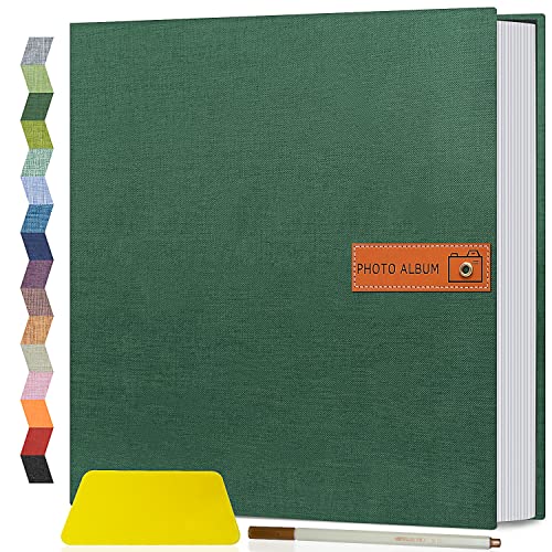 Popotop Large Photo Album Self Adhesive 4x6 5x7 8x10 Scrapbook Album DIY Picture Book,Gifts for Mom,Family Baby and Wedding,with Metal Pen and Plastic Board - color: Dark green, size: 11.5"x10.6"60pages