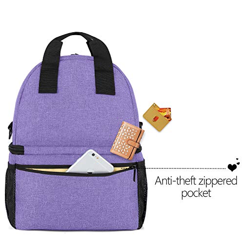 Teamoy Double Layer Breast Pump Tote Bag with Cooler Compartment, Purple - color: Purple