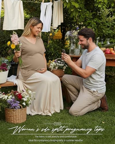 Ficerd 3 Pack Women's Maternity Shirts - color: Coffee, Khaki, Cream, size: Medium