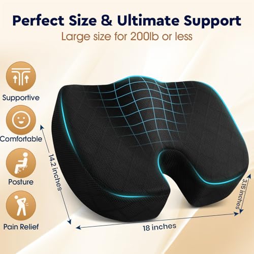 TushGuard Seat Cushion, Memory Foam Office Chair Cushion - Black, Large - color: Black, size: Large