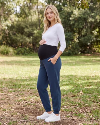 Women's Maternity Joggers with Light Fleece Lining - color: Blue, size: Large