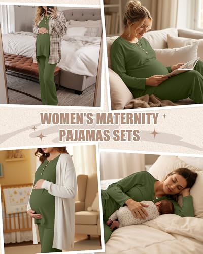 Women's Maternity Pajamas Sets - color: Army Green, size: Medium