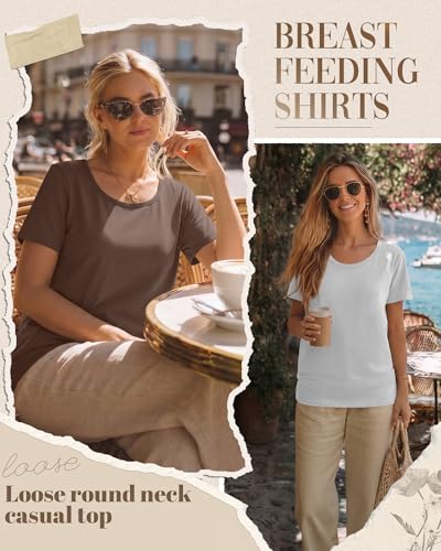 Ficerd 4 Pack Women's Maternity Nursing Shirts - color: Brown, White, Light Gray, Black, size: Medium
