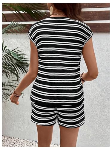 MakeMeChic Women Maternity Striped 2 Piece Short Sets - color: Black, size: Small