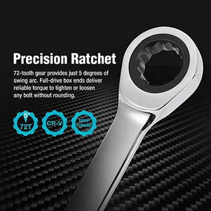 DURATECH Extra Long Ratcheting Wrench Set, Double Box End, Metric, 9-Piece - color: Chrome-plated, size: 9-Piece Set