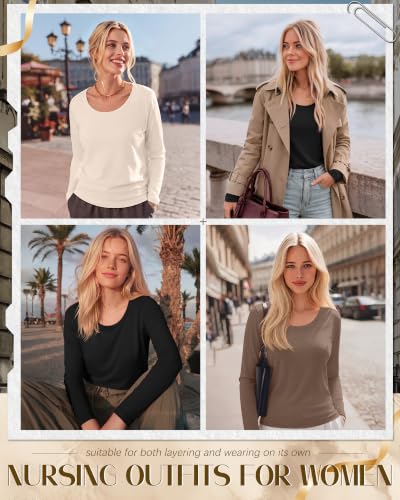 Huukeay 3 Pack Womens Nursing Tops Breastfeeding Shirts Zipper - color: Brown, Apricot, Black, size: Large