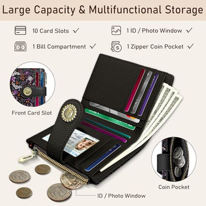 Kelvoris Goth Bats Spiders Web Small Rfid Women Wallet Zipper Coin Pocket - color: Bats and Spiders