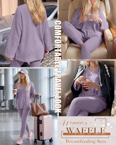 Neer 2 Pcs Maternity Nursing Pajamas Set Oversize - color: Taro Purple, size: Large