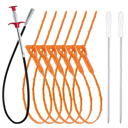 Drain Snake Hair Clog Remover Tool Set - 9 Pack Deep Cleaning Kit