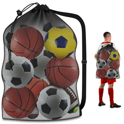 Extra Large Mesh Ball Bag, Heavy Duty 40"x30" Hold 10-12 Soccer Basketball - style: No Pocket
