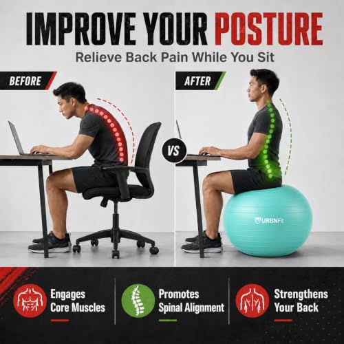 URBNFit Yoga Ball - Anti-Burst Exercise Ball Large - color: Teal, size: 30 Inch