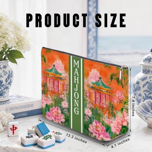 Orange Chinoiserie Pagoda Mahjong Tile Bag Makeup Bag (Case Only) - color: Multicolor 1842