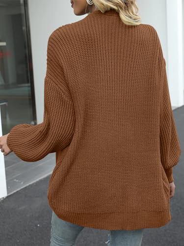 MEROKEETY Long Sleeve Oversized Cardigan Sweaters for Women - color: Brown, size: X-Large