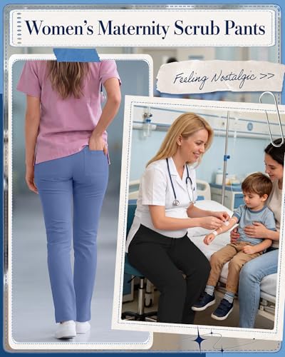 3 Pack Comfy Women's Maternity Scrub Pants - color: Light Blue, Dark Gray, Black, size: Large