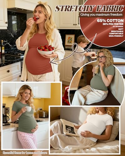 Huukeay 4 Pack Women's Short Sleeve Maternity Tops - color: Army Green, Cream, Pumpkin, Black, size: Medium