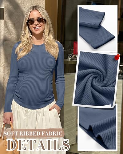 4 Pack Womens Ribbed Maternity Shirts Slim Fit Tops - color: Haze Blue, Light Gray, White, Black, size: XX-Large