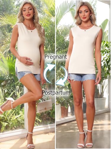 Womens Maternity Tank Top Sleeveless Knit Pullover Tops Basic Knit Summer Sweater Casual Shirts 2026 - color: Khaki, size: Large
