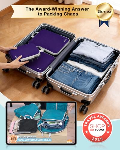 Gonex Compression Packing Cubes, 4-Piece Expandable Travel Organizers - color: 4-Purple, size: 4 Set