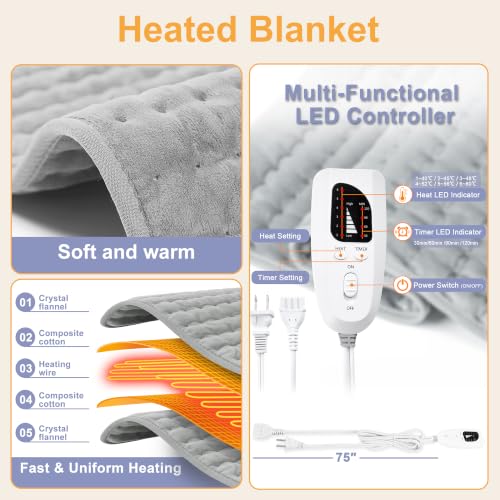 Heating Pad,Electric Heating Pads,Heating Pad for Back,Silvergray,24x12In - color: Silvergray, size: 24x12 Inch