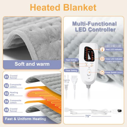 Heating Pad,Electric Heating Pads,Heating Pad for Back,Silvergray,24x12In - color: Silvergray, size: 24x12 Inch