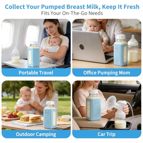 Syntic 2 Pack 16 Oz Glass Breastmilk Storage Bottles with Pour Spouts - color: 2 Set-Light Blue/Light Gray