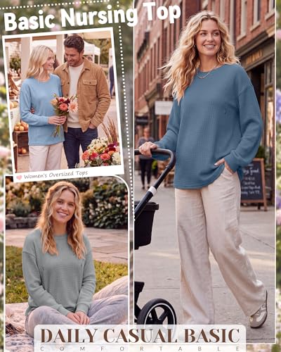 Oakgarden 3 Pack Women's Oversized Nursing Tops - color: Light Blue, Light Gray, Haze Blue, size: Medium