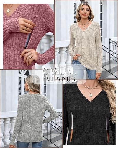 4 Pack Women's Maternity Nursing Tops - color: Black, Light Gray, Red, Apricot, size: Medium