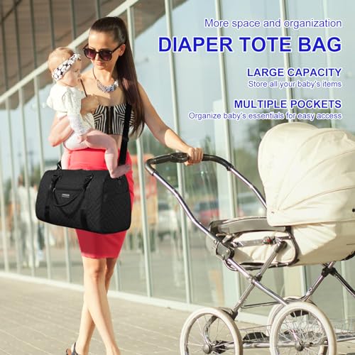 Shoulder Diaper Tote Mommy Bag for Boy Girl Twins - color: Black