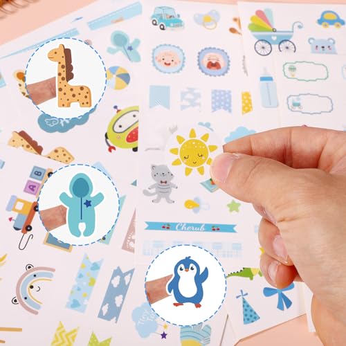 10 Sheets Baby Boy Scrapbook Stickers, Various Designs Toddler Decals - color: Blue