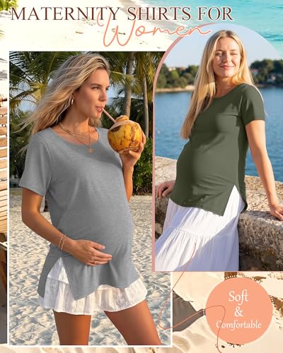 3 Pack Women's Maternity Shirts - color: Army Green, Light Mixed Gray, Black, size: XX-Large