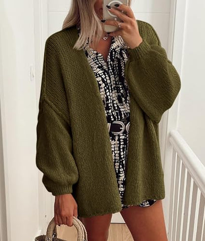 PRETTYGARDEN Womens Open Front Oversized Cardigan Sweaters - color: Army Green, size: Large