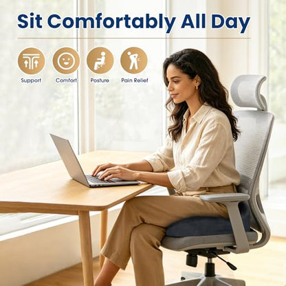 Memory Foam Seat Cushion for Office Chair & Car Seat, Grey - color: Grey