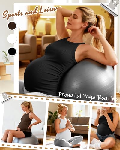 3 Pack Women's Maternity Tank Tops - color: Black, White, Coffee, size: Large