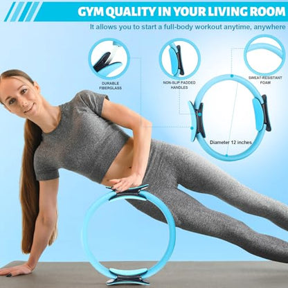 RoundFunny 18Pcs Pilates Ring Set, Women Exercise Accessories - color: Blue