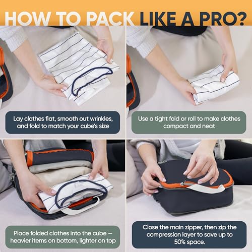 TRIPPED Travel Gear Large Compression Packing Cubes 7-Piece Set for Travel - color: Grey/Orange