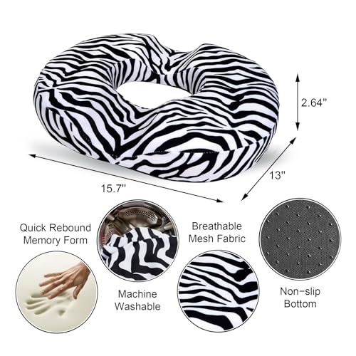 Donut Pillow for Hemorrhoids Seat Cushion for Tailbone Pain Relief - color: Zebra Print